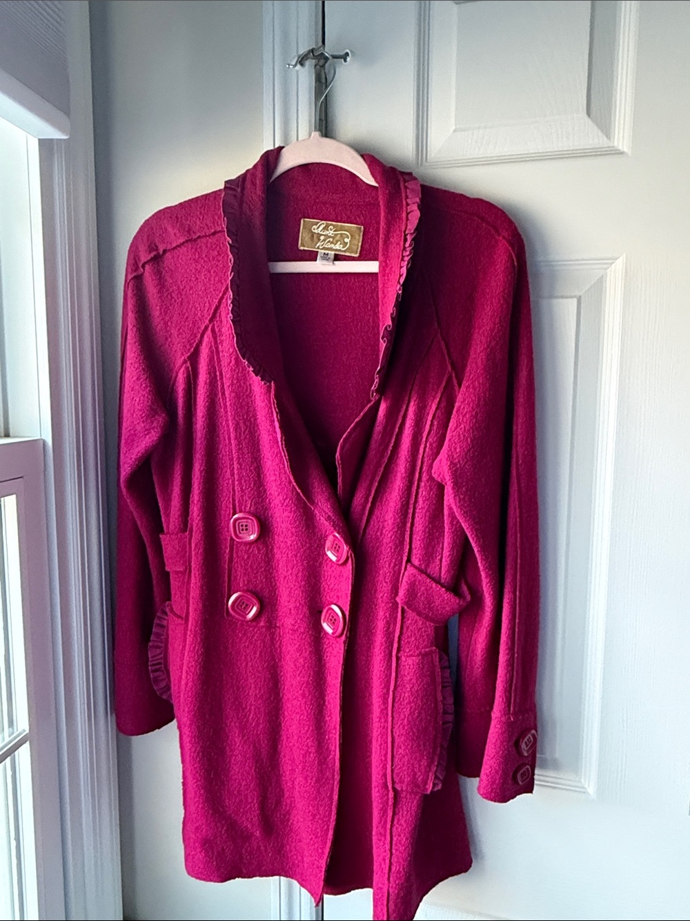 Aunt Wanda Bright Fuchsia Double-Breasted Blazer Coat